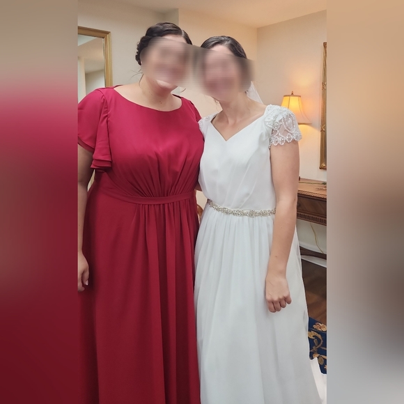 Jjs house a line floor length scoop neck  burgandy bridesmaids dress size 22 - Picture 3 of 8